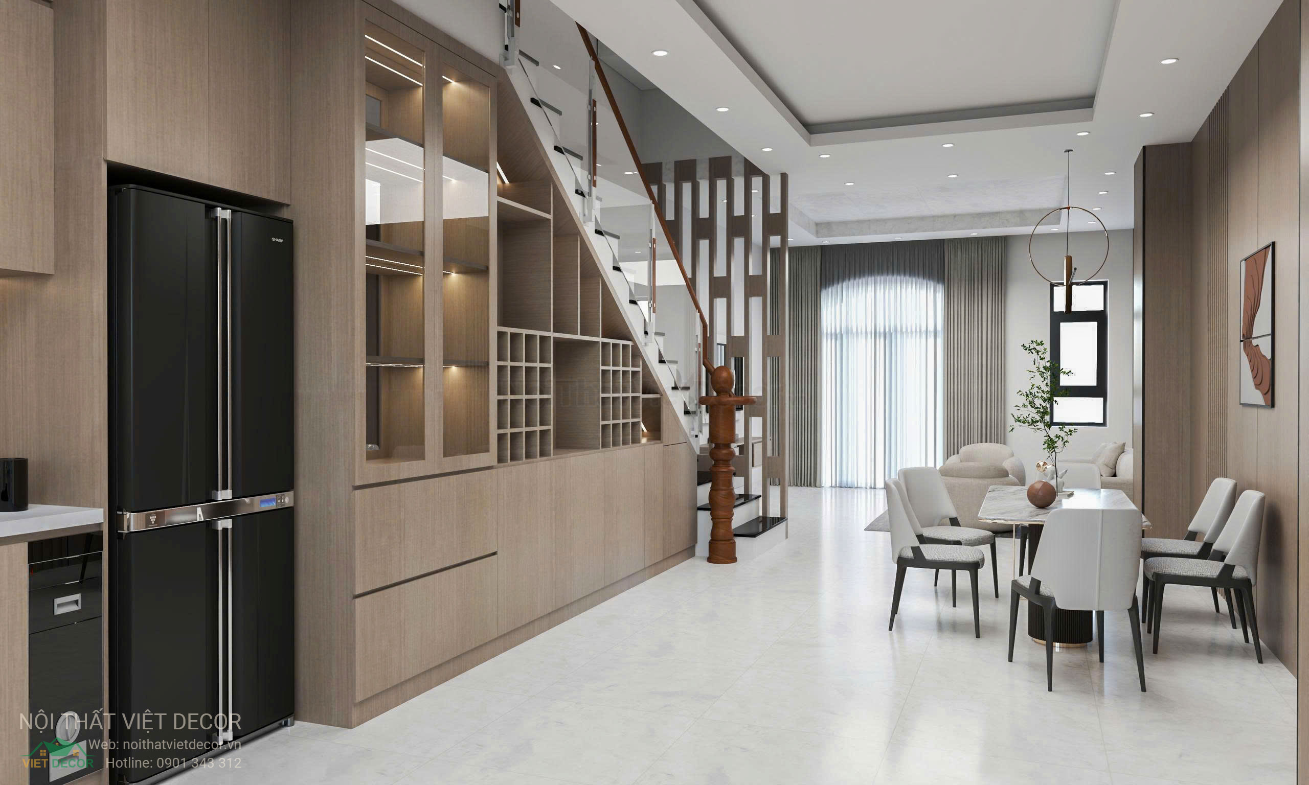 Nội Thất Việt Decor thiết kế nội thất hiện đại nhà phố khu đô thị Lavilla Green City Long An Tây Ninh phòng khách bếp