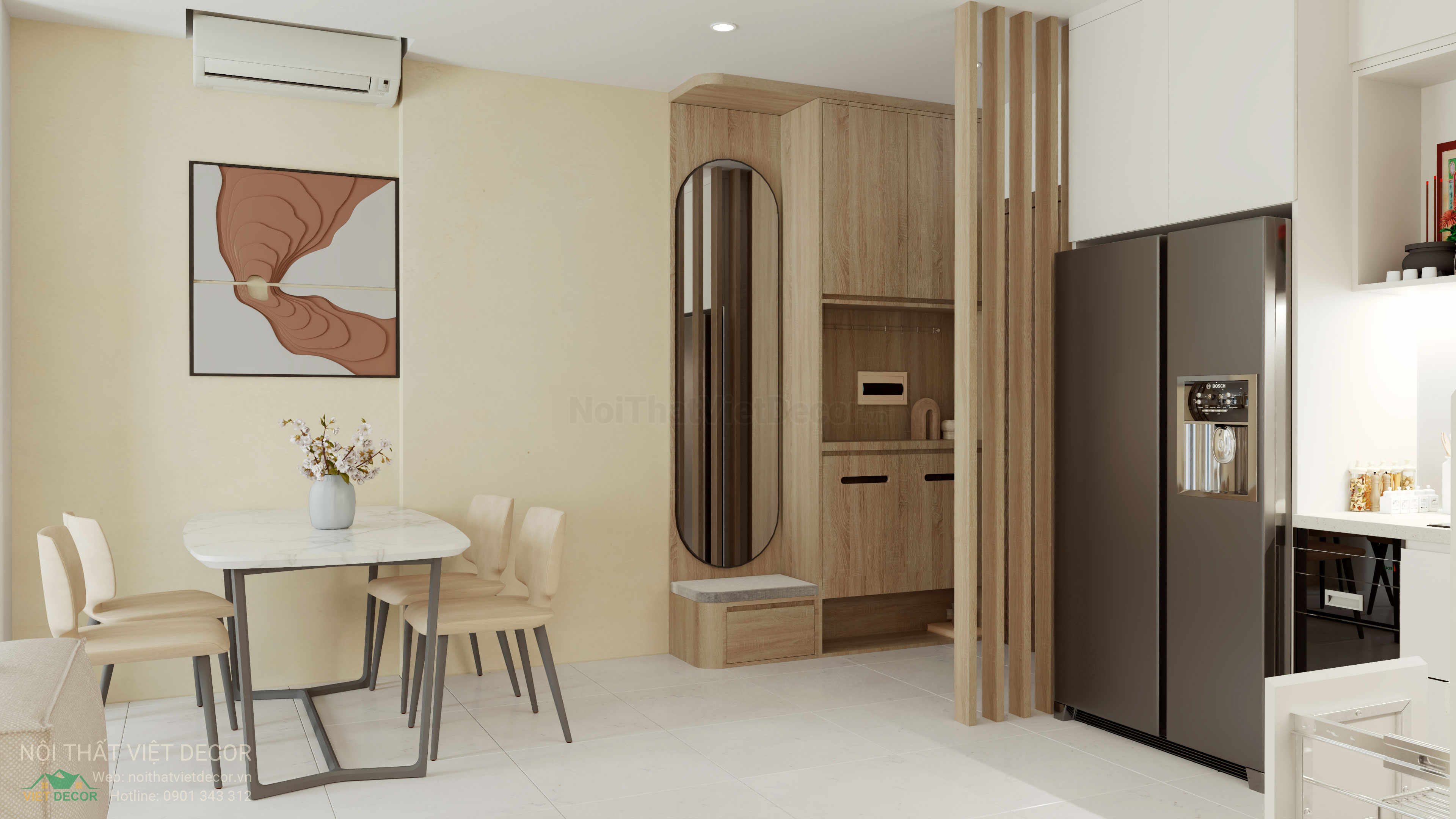 Nội Thất Việt Decor thiết kế thi công trang trí xây dựng hoàn thiện, nội thất căn hộ 2 phòng ngủ dự án chung cư Lavida Plus quận 7 tp HCM, phối cảnh 3D