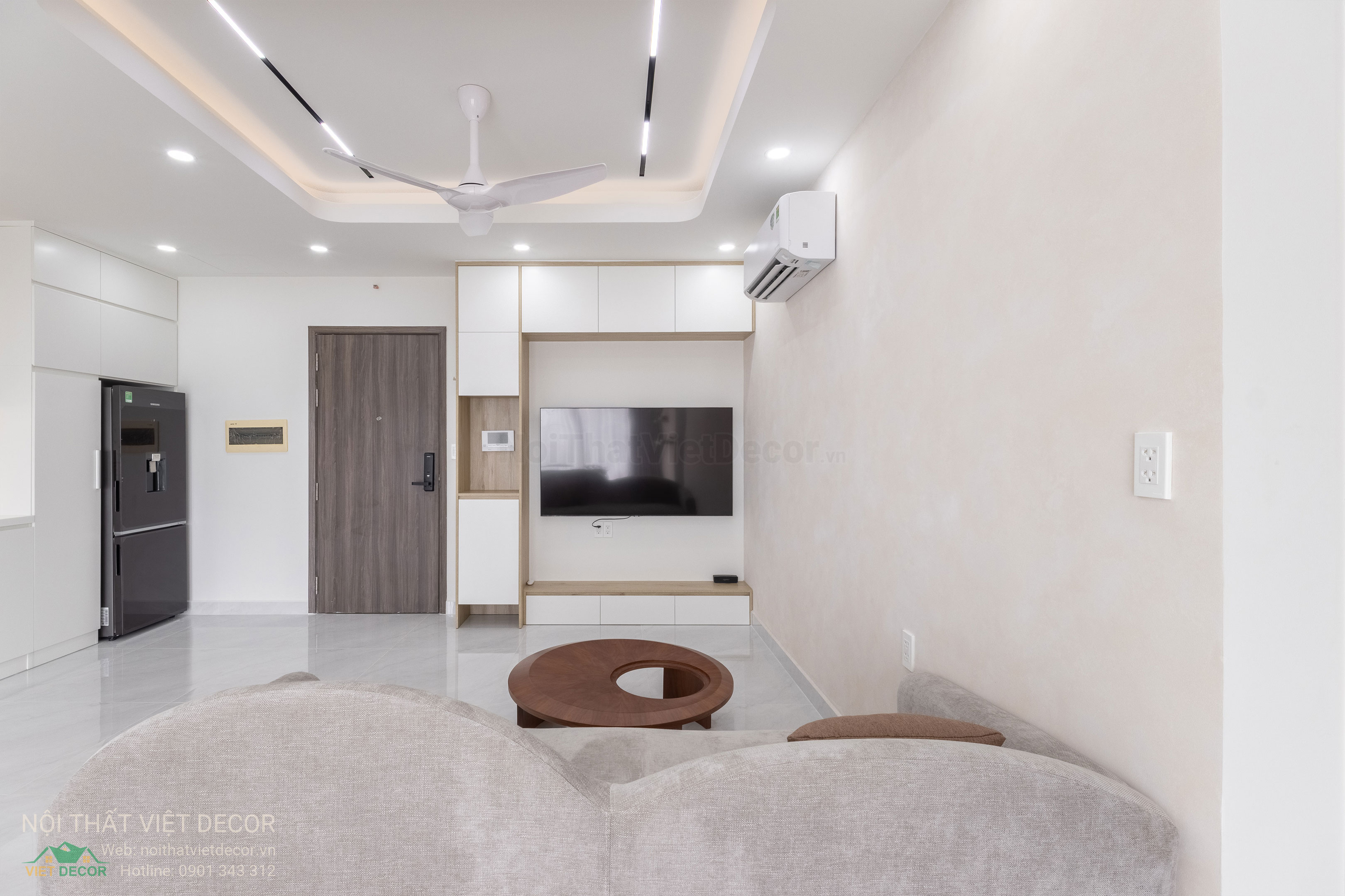 Nội Thất Việt Decor thiết kế thi công trang trí xây dựng hoàn thiện, nội thất căn hộ 3 phòng ngủ dự án chung cư Lavida Plus quận 7 phường Tân Hưng tp HCM kệ ti vi