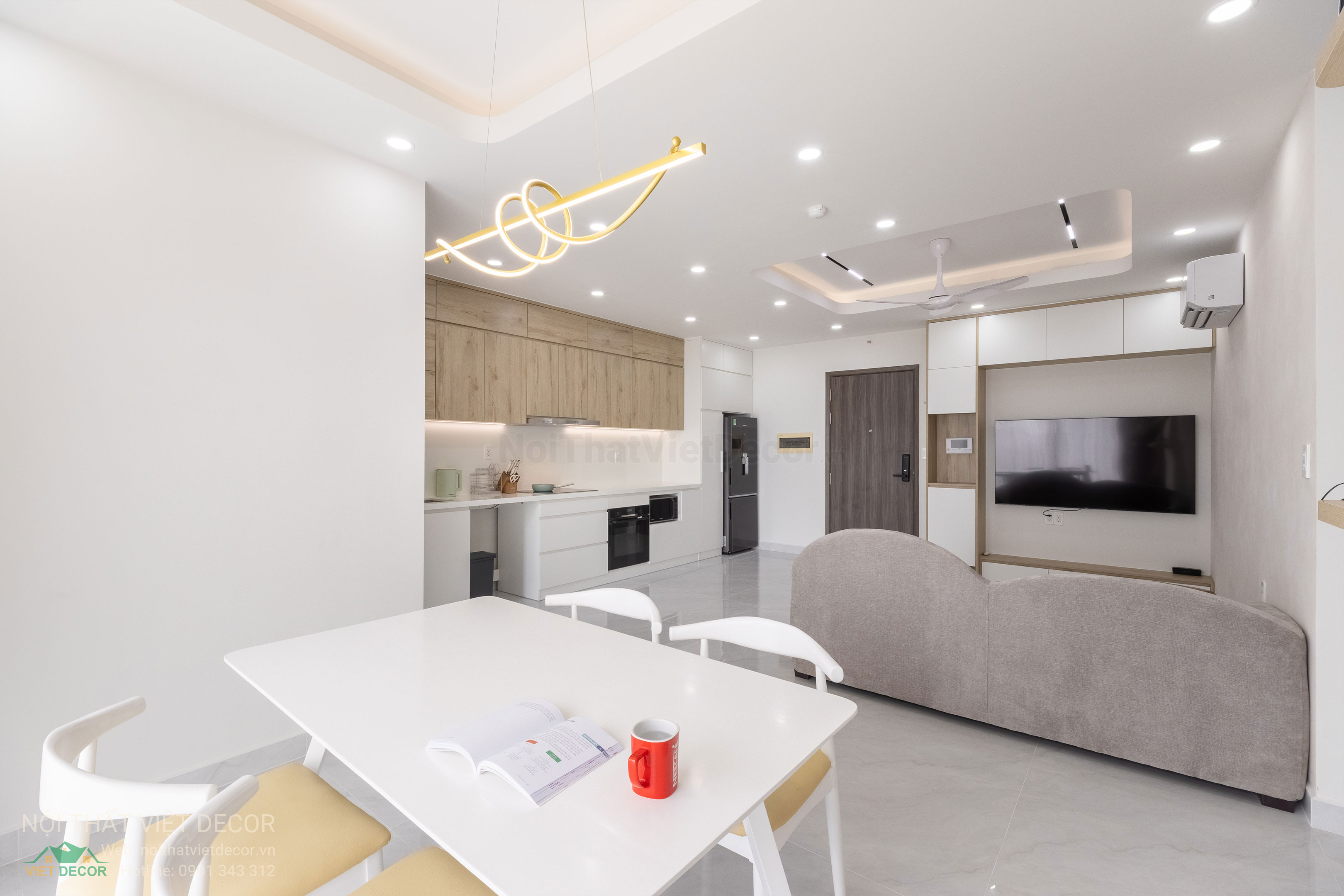 Nội Thất Việt Decor thiết kế thi công trang trí xây dựng hoàn thiện, nội thất căn hộ 3 phòng ngủ dự án chung cư Lavida Plus quận 7 phường Tân Hưng tp HCM phòng khách tủ bếp