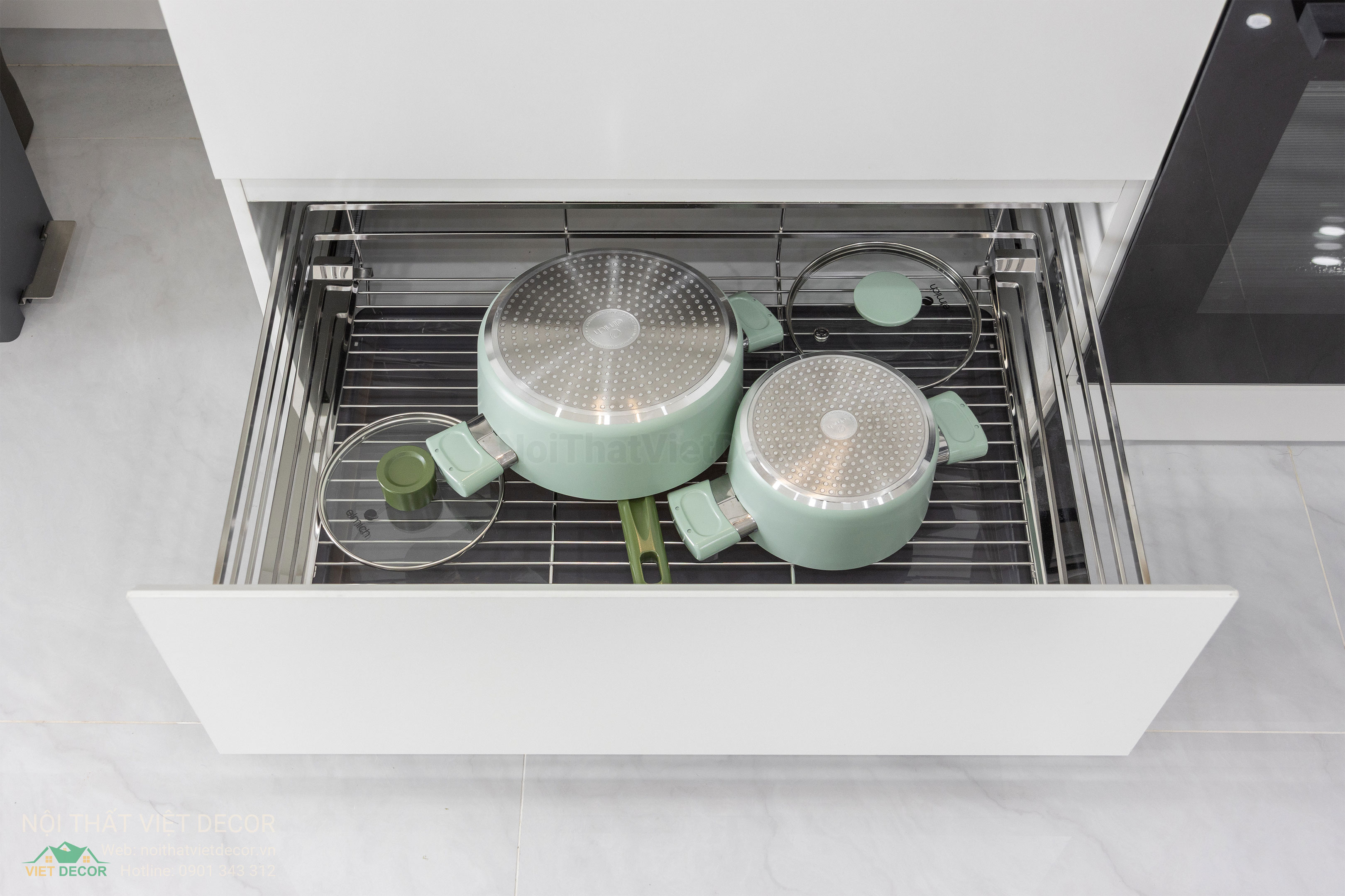 Nội Thất Việt Decor thiết kế thi công trang trí xây dựng hoàn thiện, nội thất căn hộ 3 phòng ngủ dự án chung cư Lavida Plus quận 7 phường Tân Hưng tp HCM phụ kiện thông minh tủ bếp