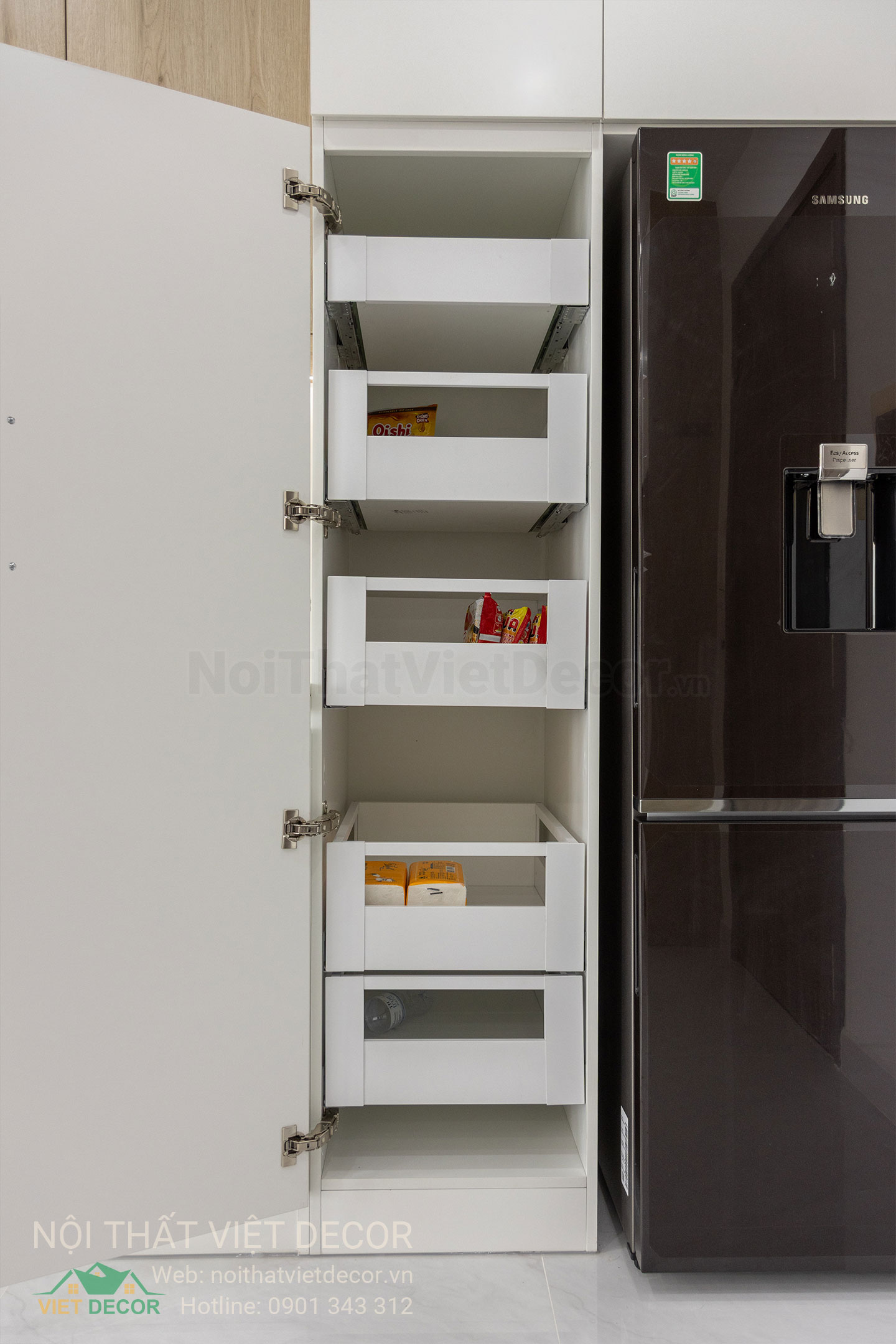 Nội Thất Việt Decor thiết kế thi công trang trí xây dựng hoàn thiện, nội thất căn hộ 3 phòng ngủ dự án chung cư Lavida Plus quận 7 phường Tân Hưng tp HCM phụ kiện tủ khô Blum