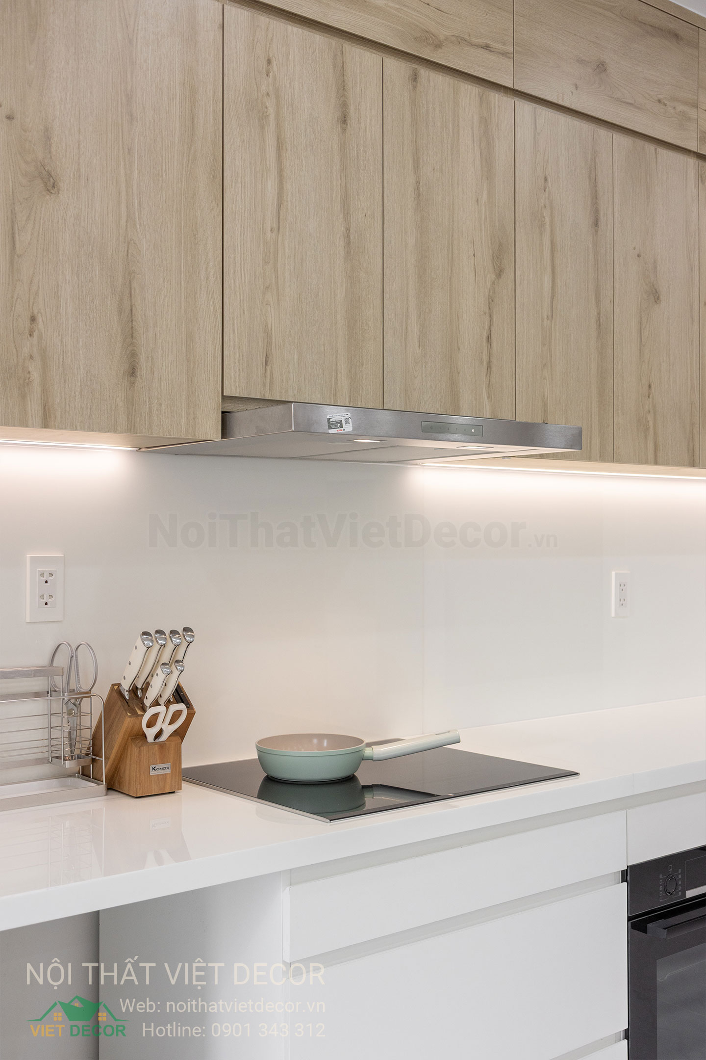 Nội Thất Việt Decor thiết kế thi công trang trí xây dựng hoàn thiện, nội thất căn hộ 3 phòng ngủ dự án chung cư Lavida Plus quận 7 phường Tân Hưng tp HCM bếp hút mùi Bosch