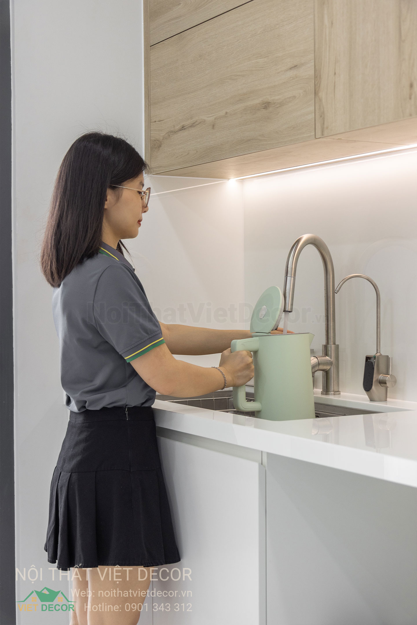 Nội Thất Việt Decor thiết kế thi công trang trí xây dựng hoàn thiện, nội thất căn hộ 3 phòng ngủ dự án chung cư Lavida Plus quận 7 phường Tân Hưng tp HCM chậu vòi tủ bếp