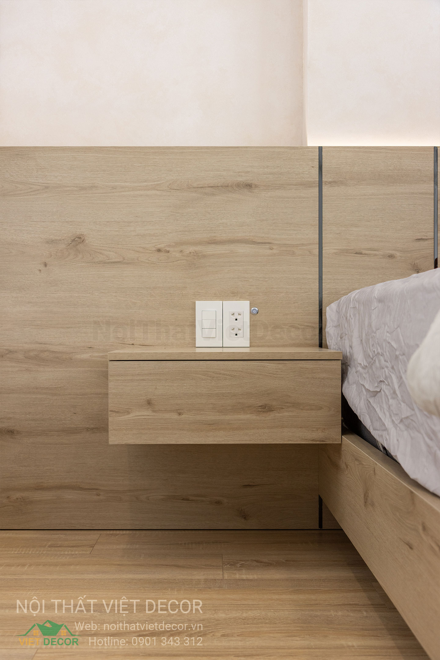 Nội Thất Việt Decor thiết kế thi công trang trí xây dựng hoàn thiện, nội thất căn hộ 3 phòng ngủ dự án chung cư Lavida Plus quận 7 phường Tân Hưng tp HCM táp đầu giường