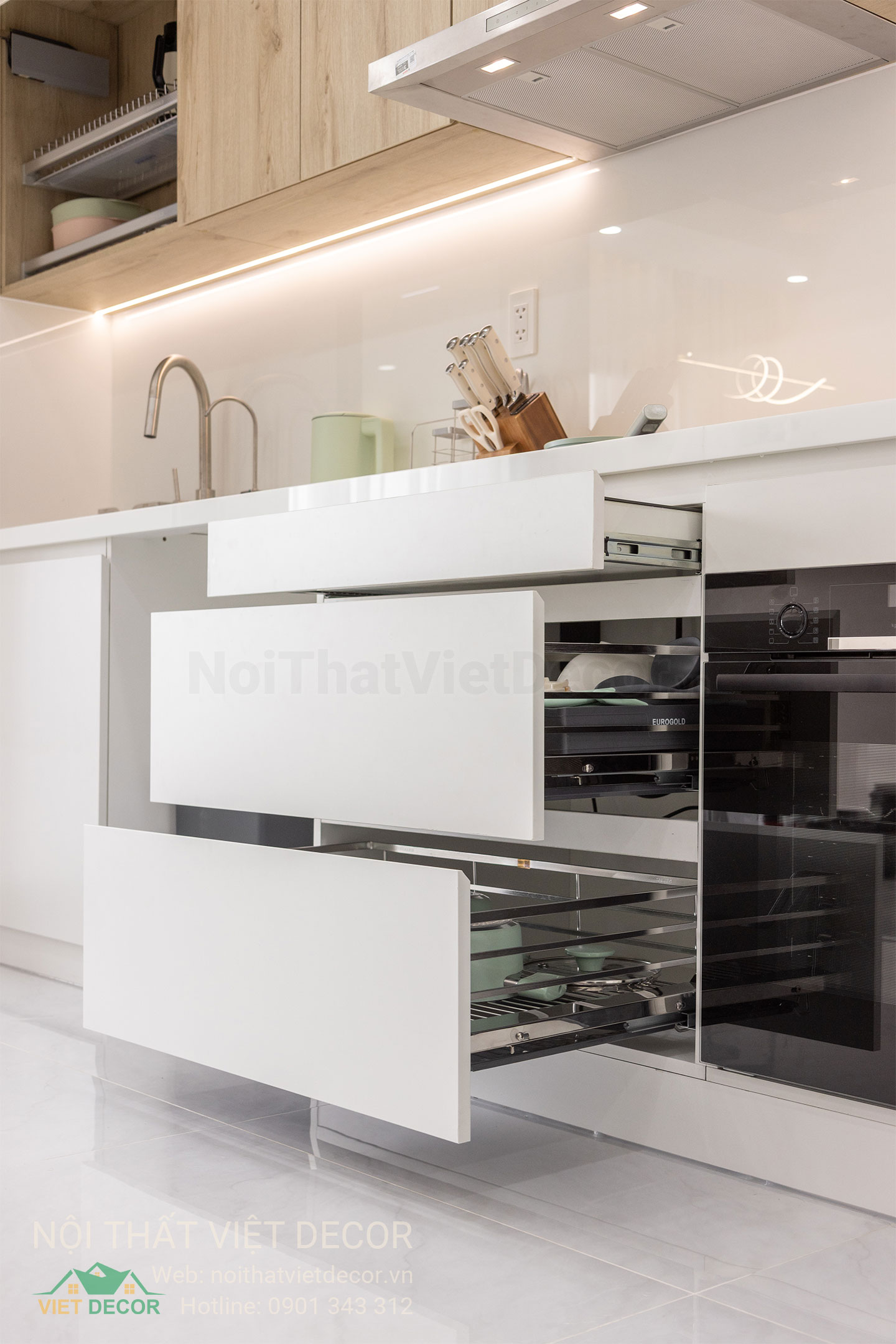 Nội Thất Việt Decor thiết kế thi công trang trí xây dựng hoàn thiện, nội thất căn hộ 3 phòng ngủ dự án chung cư Lavida Plus quận 7 phường Tân Hưng tp HCM giá chén bát xoong nồi Eurogold
