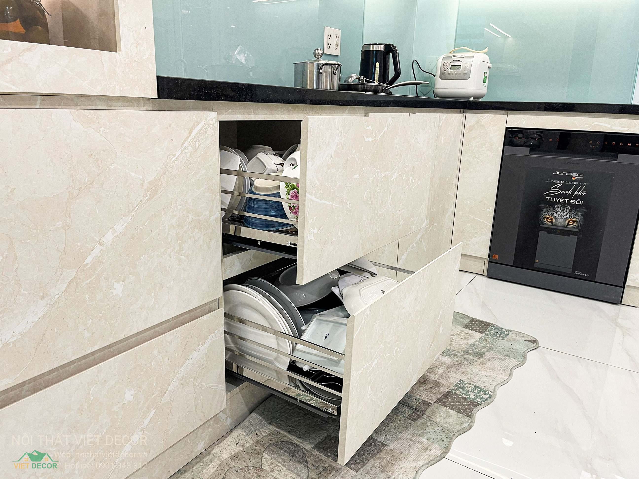 Nội Thất Việt Decor thiết kế thi công tủ bếp đẹp chữ L tại phường Long Trường (quận 9 cũ) TP HCM