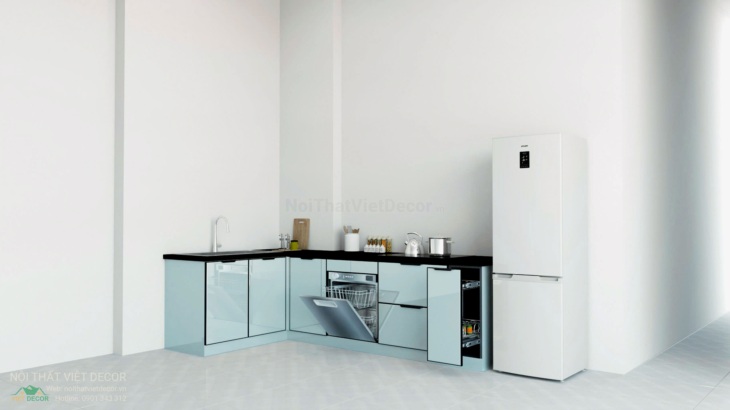 Nội Thất Việt Decor thiết kế thi công tủ bếp dưới inox cánh kính tại quận 5 tp hcm