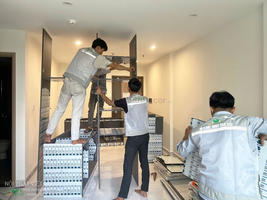 Nội Thất Việt Decor thi công tủ bếp hợp kim nhôm cánh kính tại căn hộ chung cư Vinhome Glory Height quận 9 TP HCM