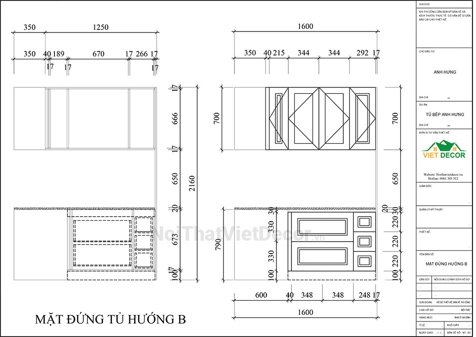 Noithatvietdecor Tủ bếp chữ L, gỗ tự nhiên xoan đào