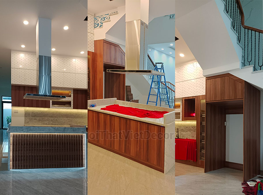 Noithatvietdecor Tủ bếp hiện đại chữ L, gỗ công nghiệp MDF chống ẩm phủ melamine An Cường