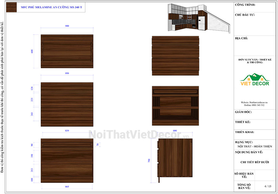 Noithatvietdecor Tủ bếp hiện đại chữ L, gỗ công nghiệp MDF chống ẩm phủ melamine An Cường