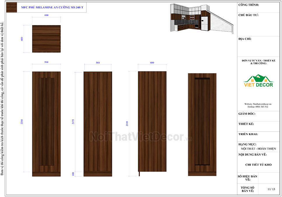 Noithatvietdecor Tủ bếp hiện đại chữ L, gỗ công nghiệp MDF chống ẩm phủ melamine An Cường