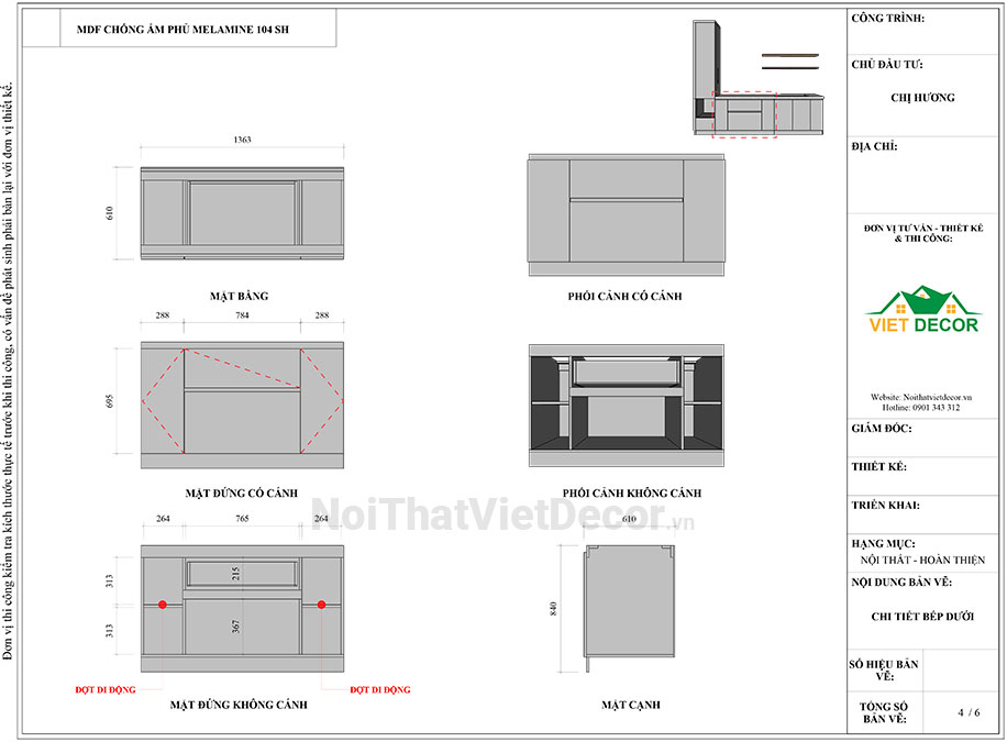 Tủ bếp hiện đại chữ I, gỗ công nghiệp An Cường MDF lõi xanh chống ẩm phủ melamine, mặt đá nhân tạo cao cấp solid surface S028 - Bản vẽ thiết kế chi tiết thi công
