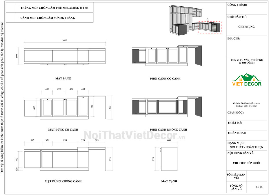 Noithatvietdecor Tủ bếp tân cổ điển chữ L có đảo, gỗ công nghiệp MDF chống ẩm phủ melamine An Cường, cánh pano sơn 2k, mặt đá vicostone BQ8390