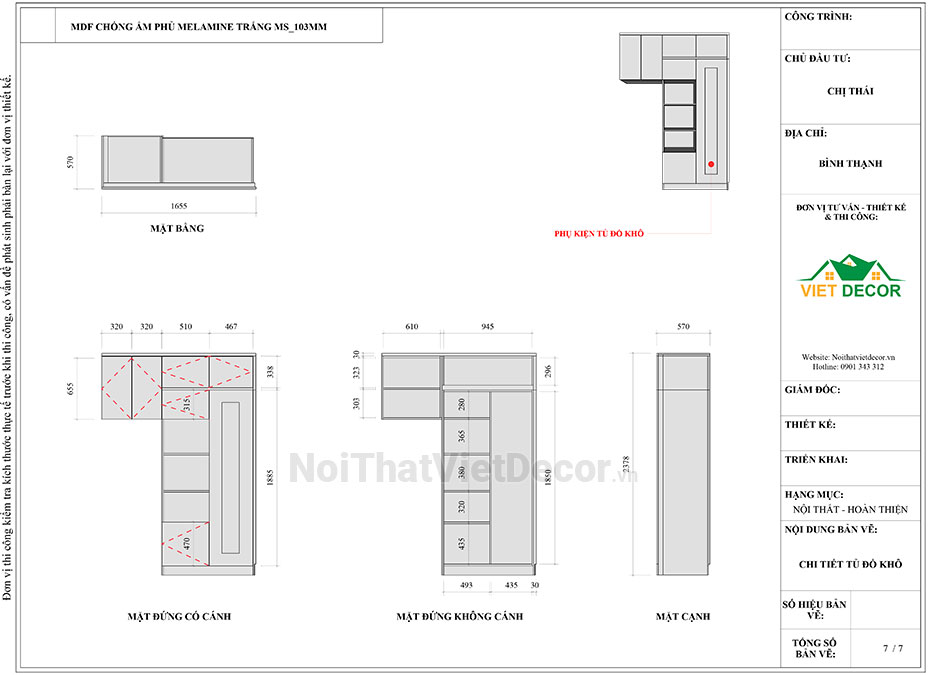 Tủ bếp hiện đại chữ L, khung nhựa Picomat, cánh MDF chống ẩm phủ melamine hoặc acrylic An Cường, mặt đá tự nhiên kim sa đen, ốp tường kính cường lực 8mm sơn màu - Bản vẽ thiết kế chi tiết thi công 2D