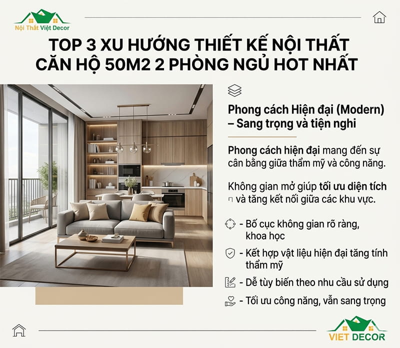 Phong cách Hiện đại (Modern) – Sang trọng và tiện nghi