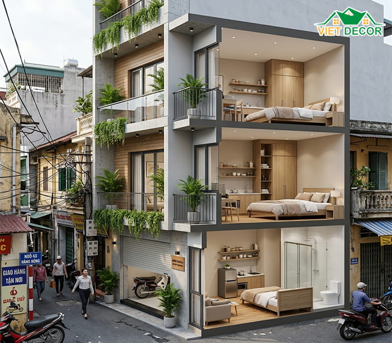 Thiết kế căn hộ cho thuê 3 tầng