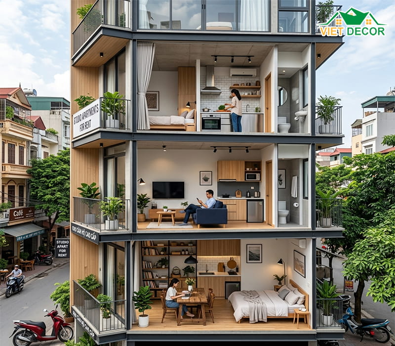 Thiết kế căn hộ dịch vụ 3 tầng (Studio) cho người nước ngoài hoặc nhân viên văn phòng