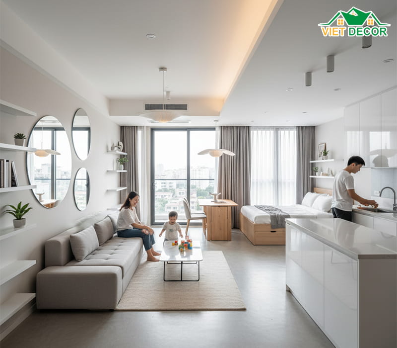 Bí quyết "nới rộng" diện tích cho căn hộ chung cư 70m2