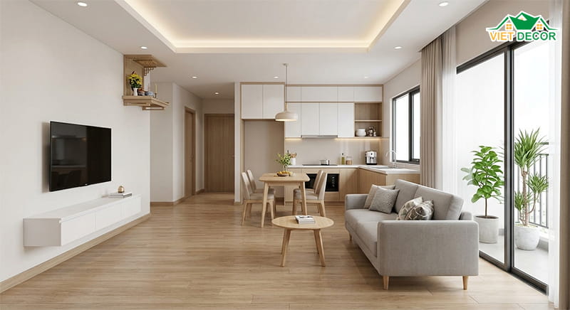 Thiết kế phòng khách liền bếp tạo không gian mở