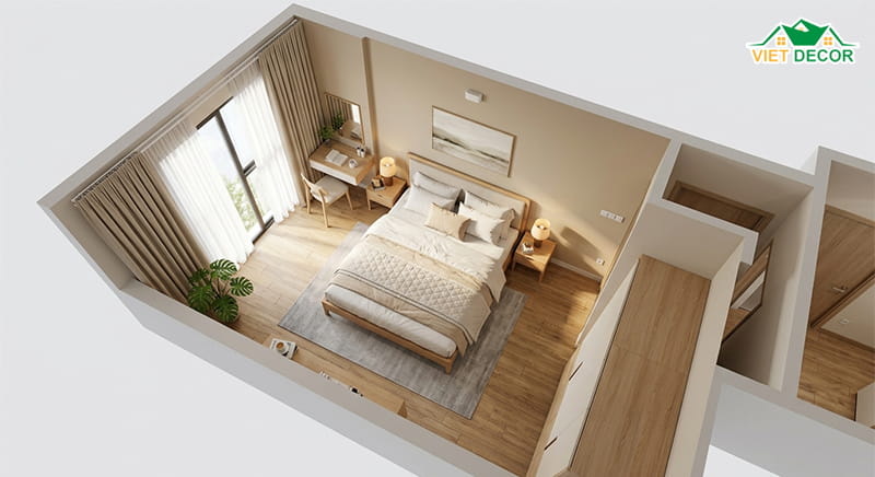 Bố trí phòng ngủ Master yên tĩnh và tiện nghi