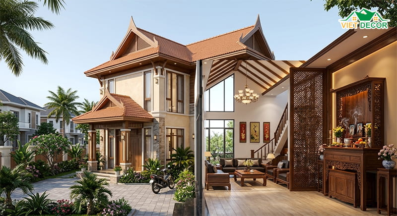 Thiết kế nhà 2 tầng mái Thái sang trọng và bề thế