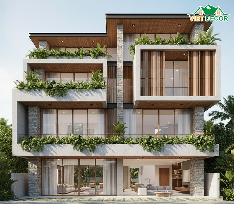 Mẫu nhà lệch tầng mặt tiền 8m sâu 10m