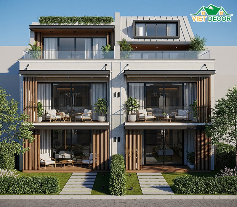 Mẫu thiết kế nhà ống 2 tầng 1 tum 3 phòng ngủ 2 mặt tiền