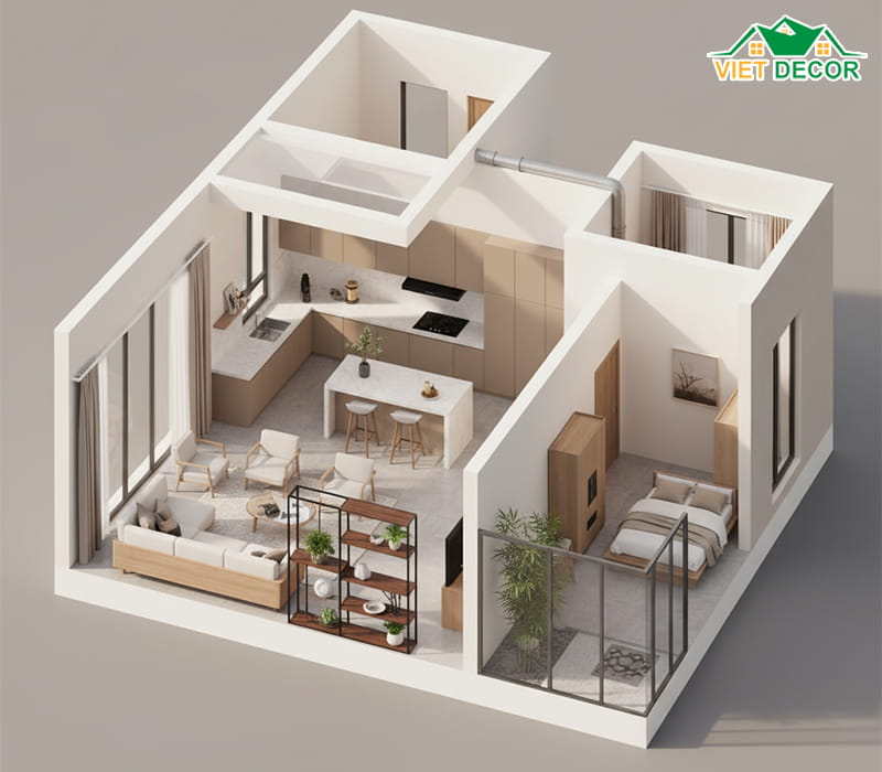 Sơ đồ tầng 1: Không gian sinh hoạt chung và phòng ngủ ưu tiên