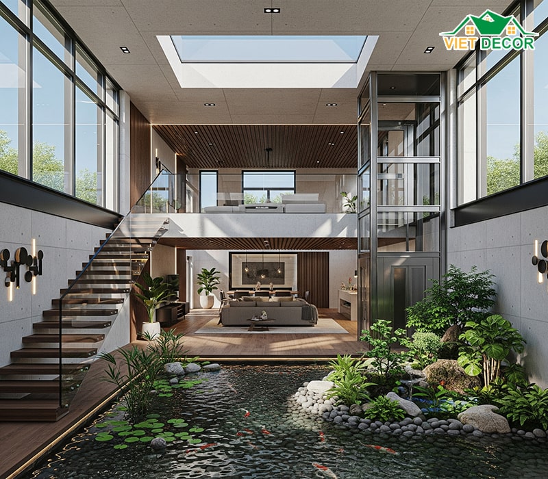 Nhà phố hiện đại tích hợp bể cá hoặc tiểu cảnh