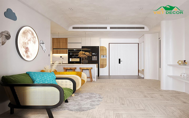 Mẫu trang trí phòng khách nhỏ 15m2 kết hợp nhiều màu sắc hài hoà