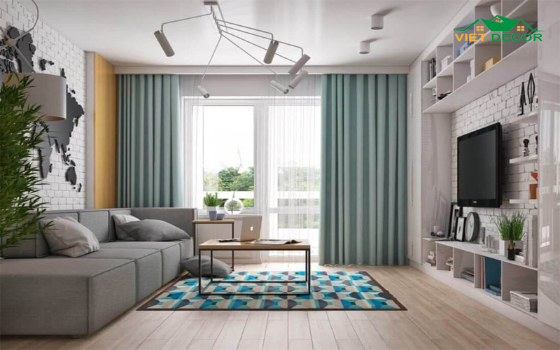 Trang trí phòng khách bằng kệ trang trí treo tường