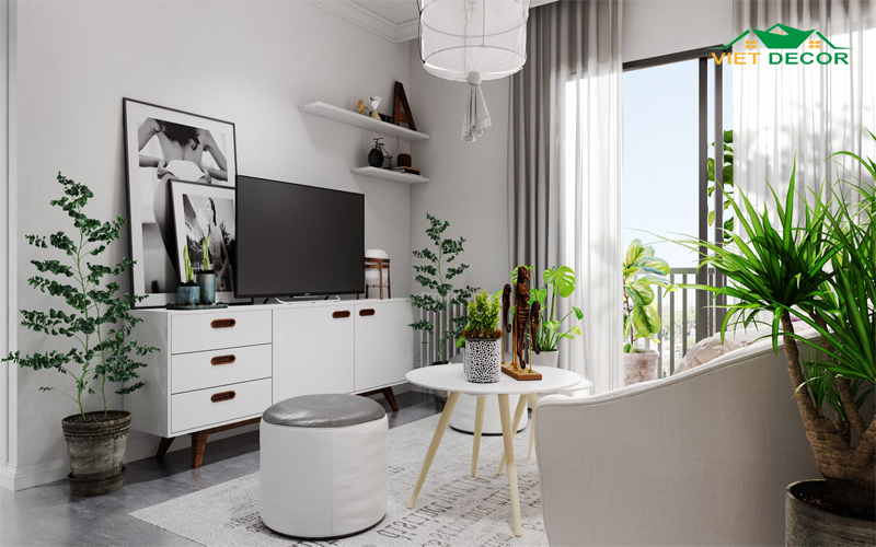 Trang trí phòng khách nhỏ 15m2 kết hợp với cây xanh