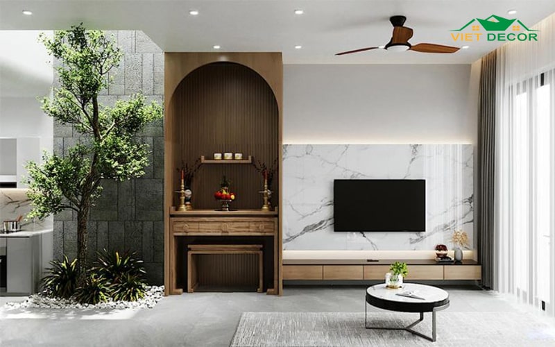 Phòng khách nhà cấp 4 kết hợp phòng thờ