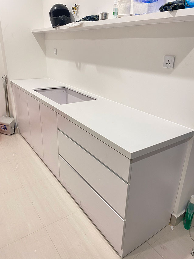 Tủ bếp hiện đại chữ I, gỗ công nghiệp MDF chống ẩm melamine