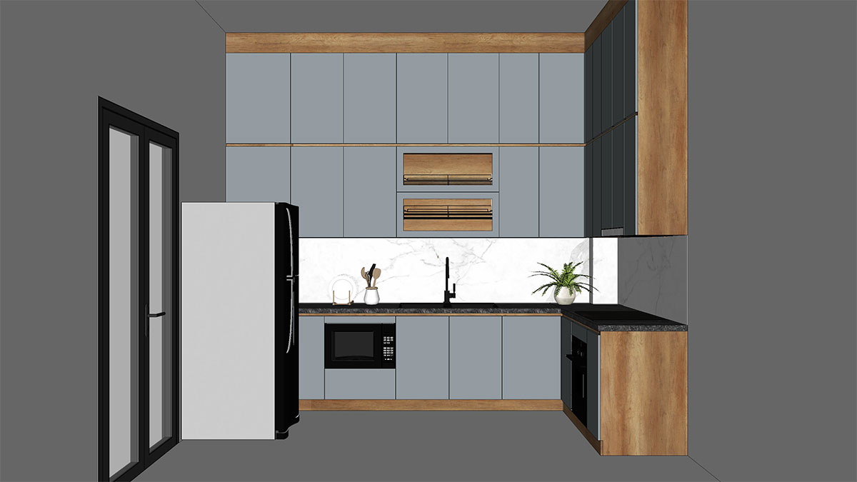 Tủ bếp hiện đại chữ L, gỗ công nghiệp MDF chống ẩm phủ acrylic An Cường