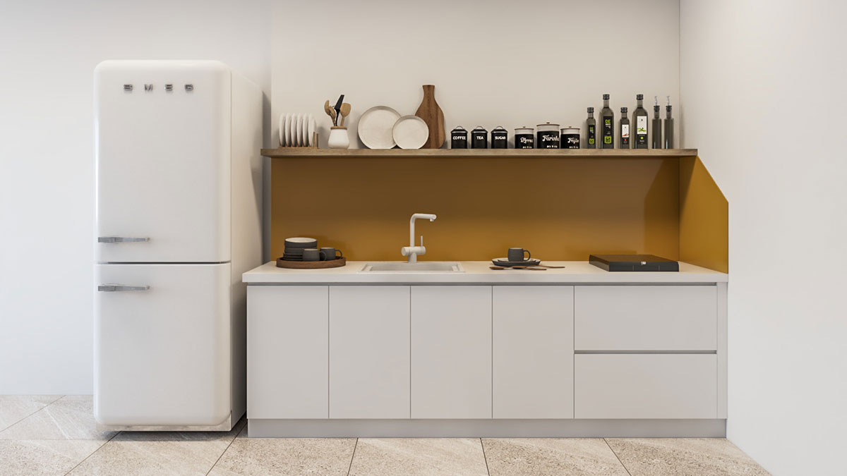 Tủ bếp hiện đại chữ I, gỗ công nghiệp MDF chống ẩm melamine