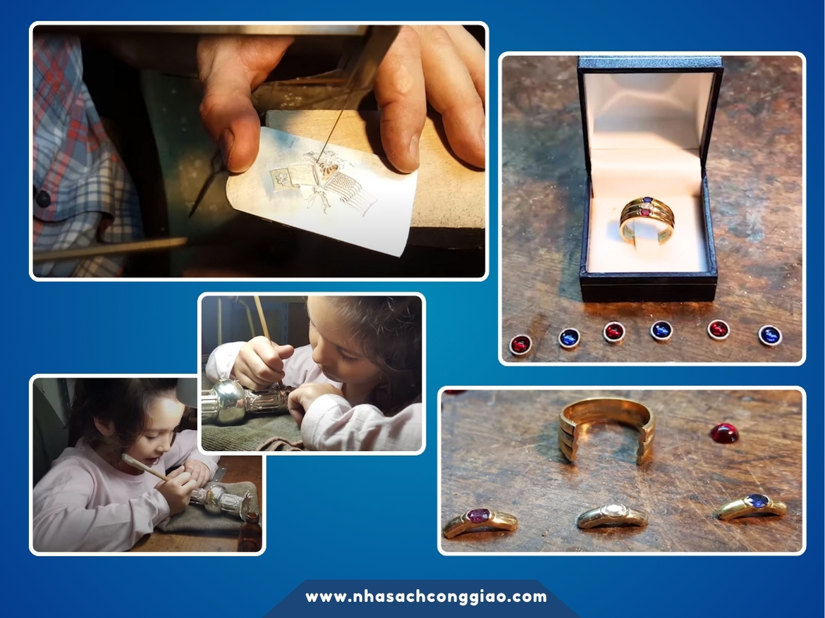 Dưới chân chén thánh cao 30 cm (gần một foot), có thể thấy các lá cờ của Hoa Kỳ và Tòa thánh, tượng trưng cho sự hợp nhất giữa hai quốc gia. Chén thánh nặng 1,2 kg (2,6 pound) và Đĩa thánh rước lễ — với huy chương Đức Mẹ, Người tháo nút thắt được đục bằng tay — nặng 300 gram (0,66 pound).