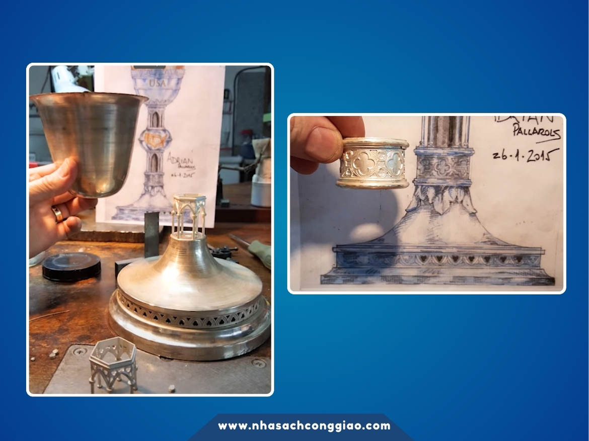 Bản đồ của Hoa Kỳ, bao gồm Alaska và quần đảo Hawaii, được đặt ở trung tâm của tay nắm. Khi Đức Thánh Cha đặt tay quanh nút để nâng chén thánh trong Thánh lễ, ngài sẽ ôm lấy toàn bộ đất nước một cách tượng trưng.