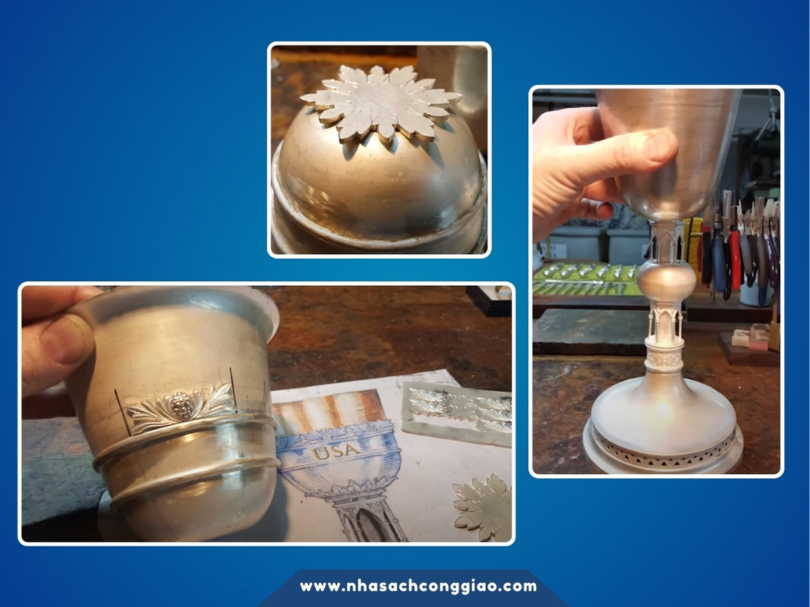 Các đồ trang trí trên chén thánh mô tả thành quả của Vườn Địa đàng. Ba viên đá quý ruby, sapphire và pha lê được gắn vào chén, tượng trưng cho màu sắc của lá cờ Hoa Kỳ và ba thành phố mà Đức Thánh Cha Phanxicô sẽ viếng thăm: Washington, D.C., New York và Philadelphia.