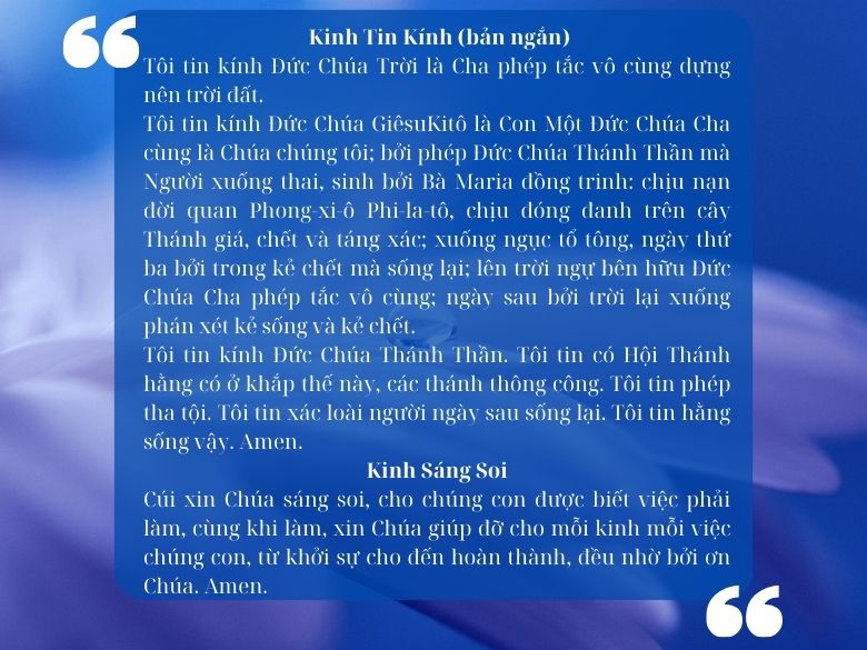 Kinh Tin kính (bản ngắn) - Kinh Sáng soi