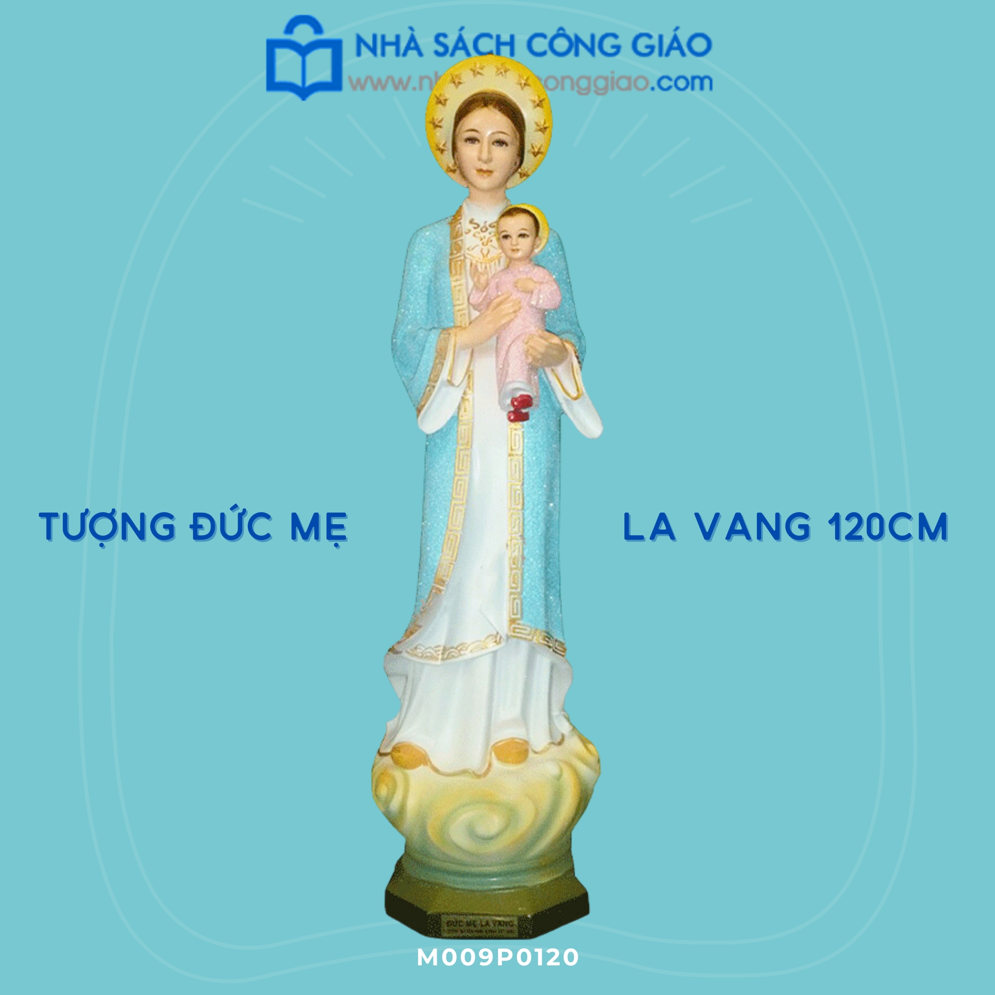 Tượng Đức Mẹ La Vang 120cm Xanh (Đức Mẹ Áo Dài)