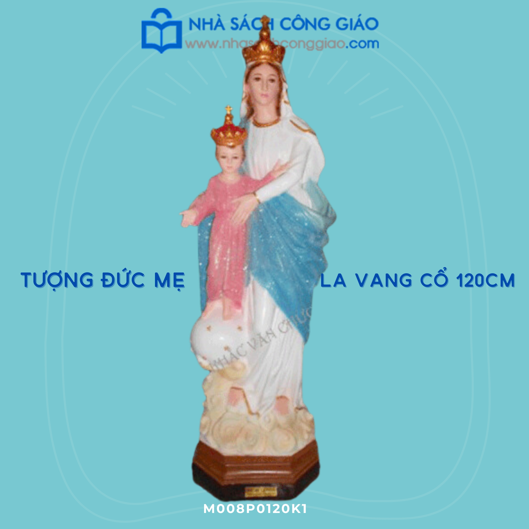 Tượng Đức Mẹ La Vang Cổ 120cm Xanh Kim Tuyến