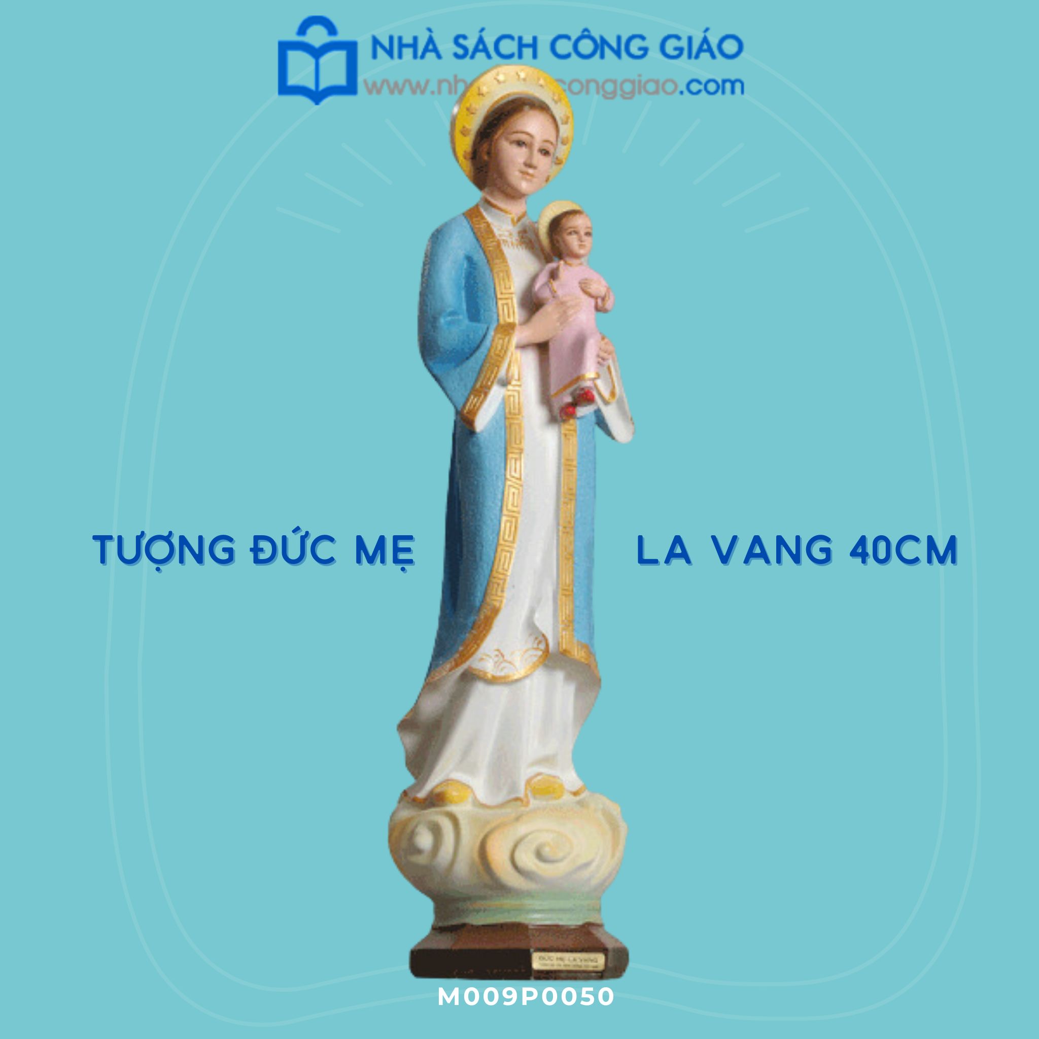 Tượng Đức Mẹ La Vang Xanh 50cm (Đức Mẹ Áo Dài)