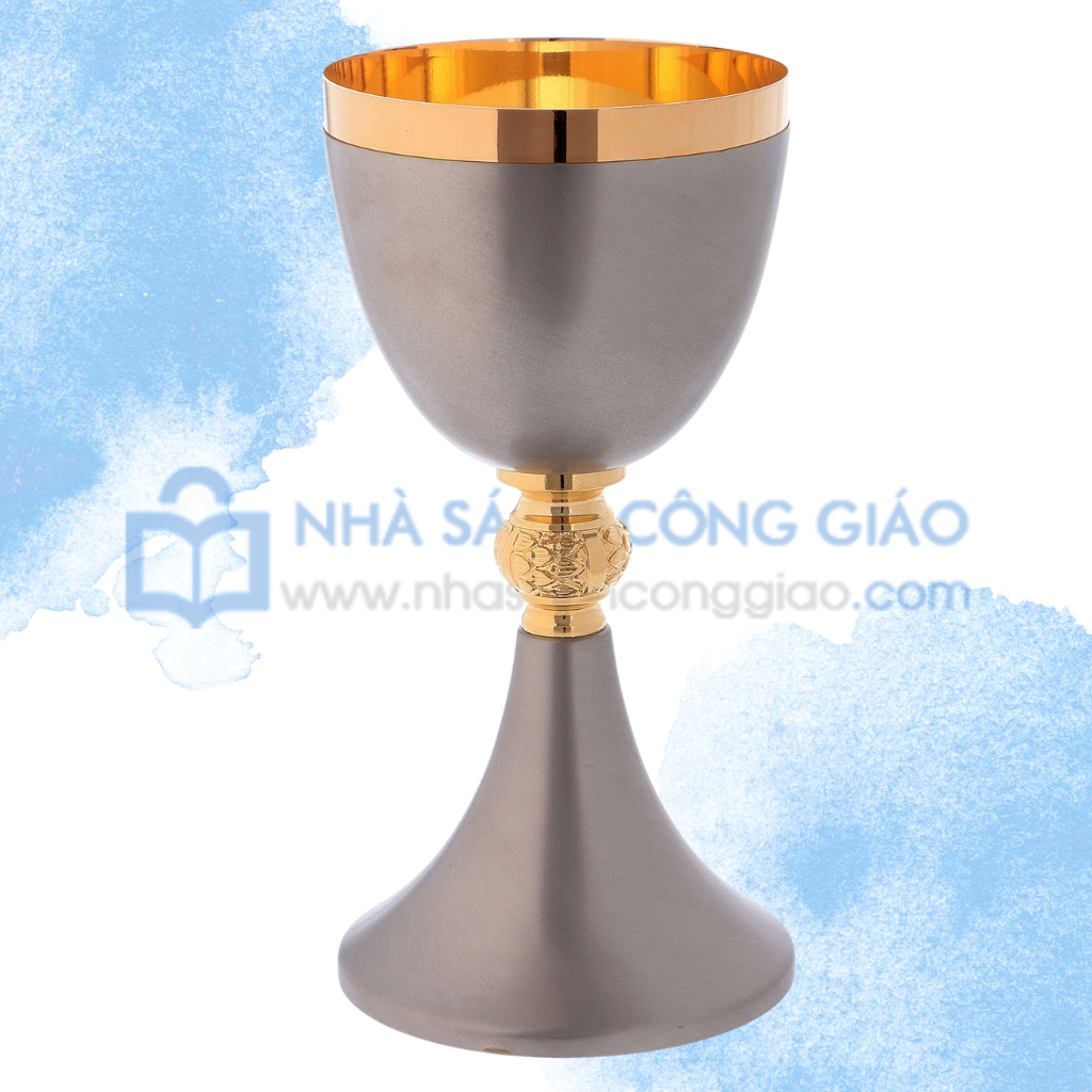 Chén Lễ Italy xi vàng CLXV919 Phủ xám và Tay nắm vàng nút nho và Chi-Rho 19.5cm