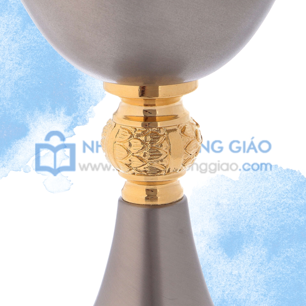Chén Lễ Italy xi vàng CLXV919 Phủ xám và Tay nắm vàng nút nho và Chi-Rho 19.5cm