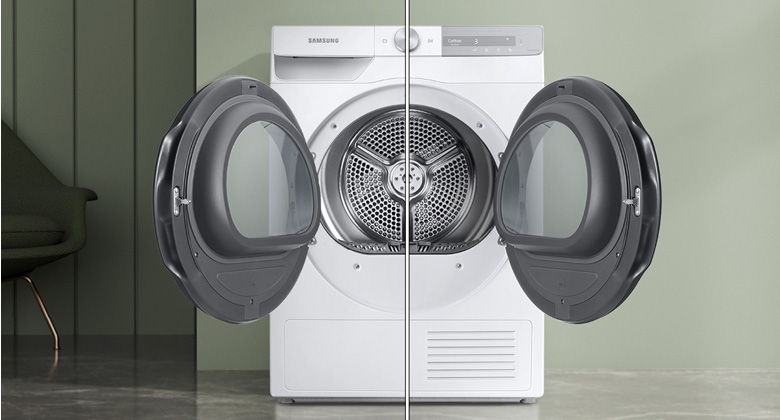 máy sấy bơm nhiệt samsung inverter 9 kg dv90t7240bb sv - Cửa đảo chiều tiện lợi