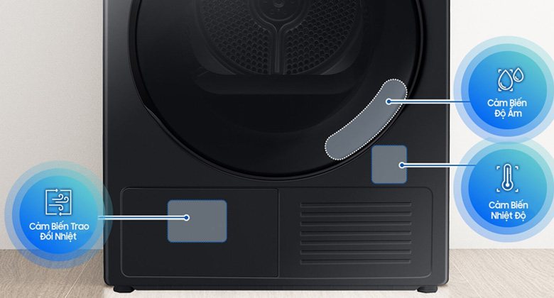 máy sấy bơm nhiệt samsung inverter 9 kg dv90t7240bb sv - Bộ 3 cảm biến Optimal Dry