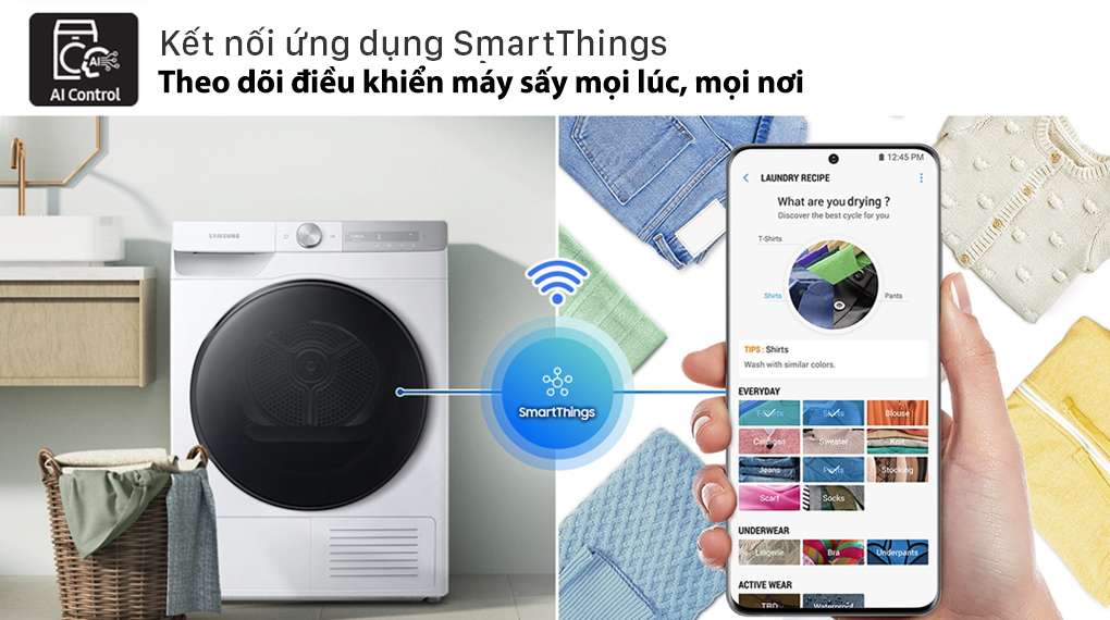 Máy sấy Sam Sung - Điều khiển máy sấy từ xa thông qua điện thoại nhờ ứng dụng SmartThings